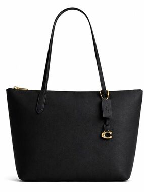 Coach Bella Black Pebbled Leather Structured Zip Tote Luxury Designer Work Bag